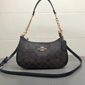 Coach Black and Brown Signature Shoulder Bag